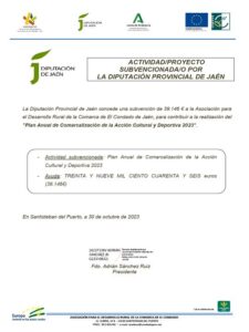 PLAN ANUAL DE COMARCALIZACIÓN DE LA ACCIÓN CULTURAL Y DEPORTIVA 2023 EN EL CONDADO DE JAÉN.
