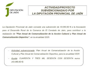 PLAN ANUAL DE COMARCALIZACIÓN DE LA ACCIÓN CULTURAL Y DEPORTIVA 2025 EN EL CONDADO DE JAÉN.