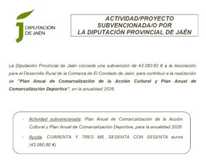 PLAN ANUAL DE COMARCALIZACIÓN DE LA ACCIÓN CULTURAL Y DEPORTIVA 2026 EN EL CONDADO DE JAÉN.